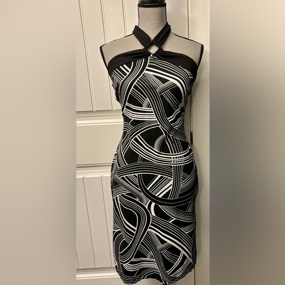Y2K Black and White Halter Dress